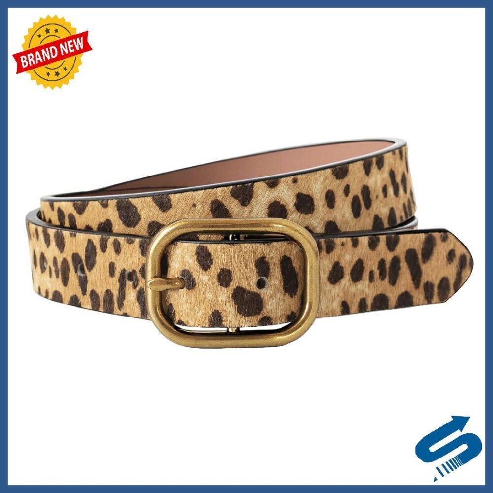 Genuine Leather Leopard Print Belt with Needle Buckle for Women